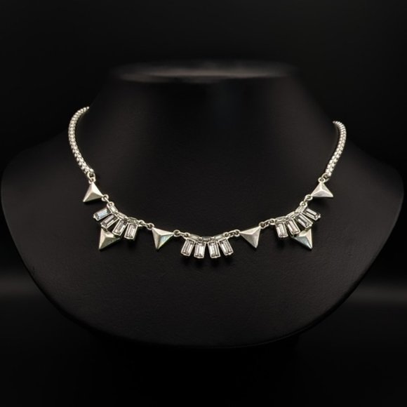 Geometric Statement Necklace with Arrowheads and Crystal Rhinestones - Picture 1 of 7